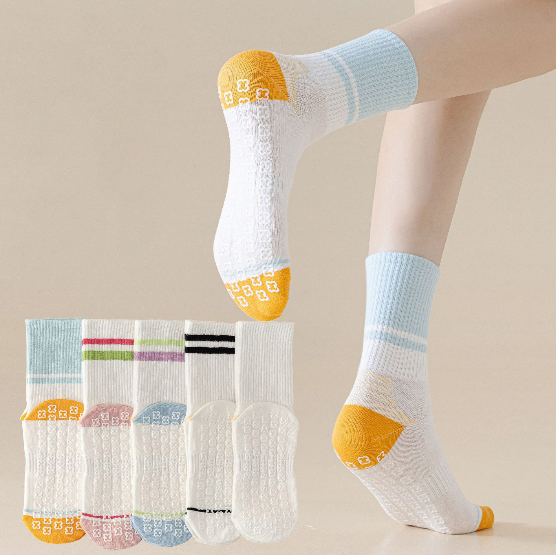 Grip Sock Yoga - 2pairs Non-Slip Grip Sock Slipper Indoor