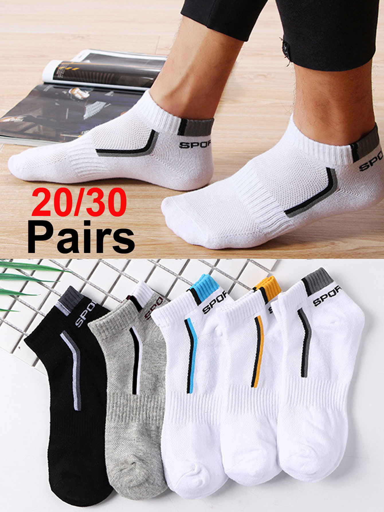 30pairs Men's Fashion Cotton B - Ankle Sock Low Cut 评论和价格
