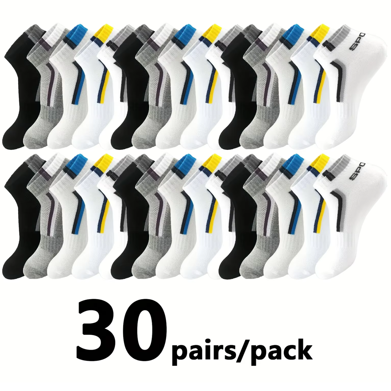 30Pairs Men's Color-block Mesh - Ankle Sock Low Cut 评论和价格