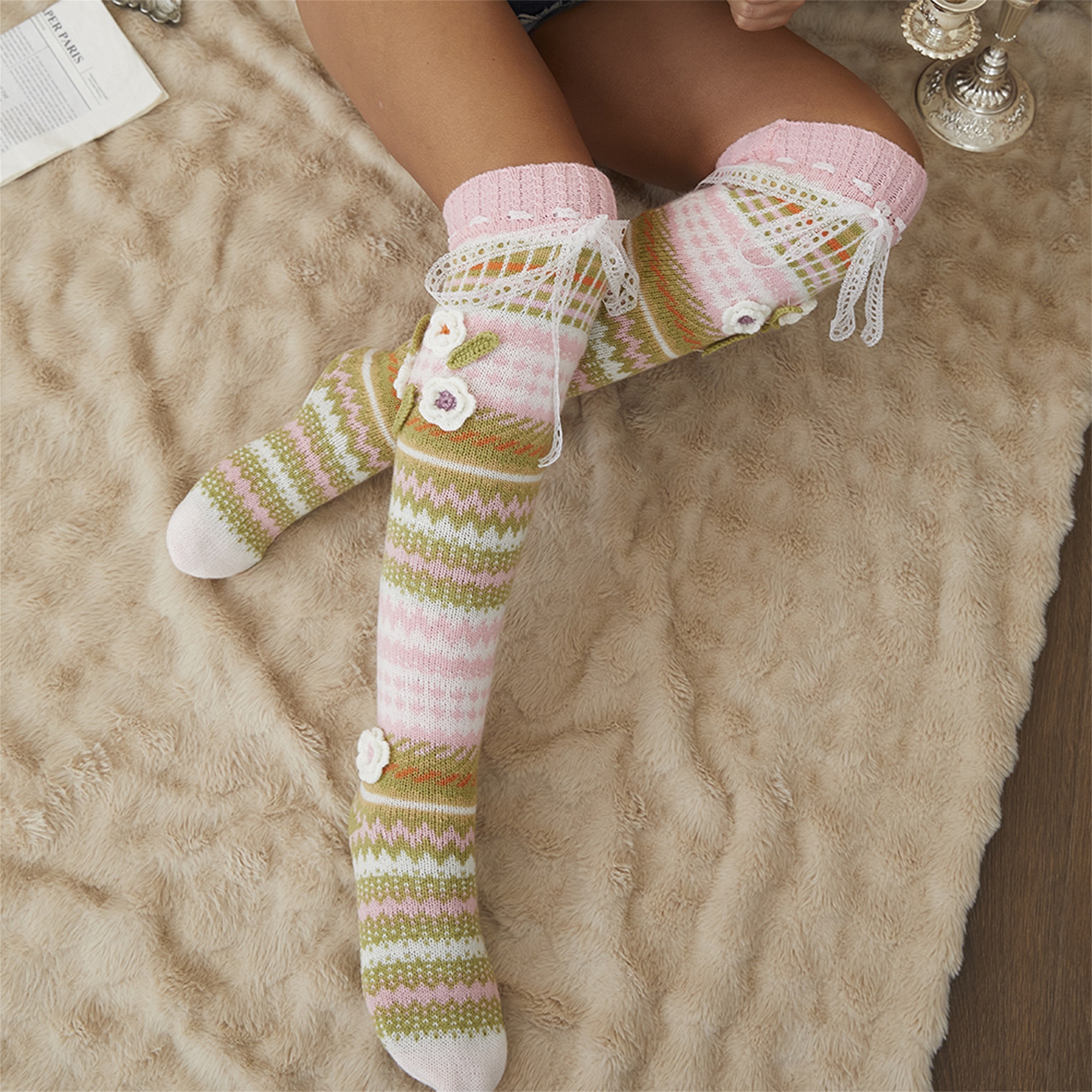 Elegant Crochet Lace Thigh Hig - Silk Sock Bamboo 评论和价格